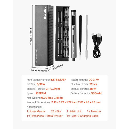 elektrisk precisionsskruvmejselsats, 52 magnetiska bits, mini elektrisk skruvmejsel med magnetisk förvaringslåda, S2-stålbits, LED-lampa, typ-C-laddning, för reparation av telefoner, bärbara datorer och elektronik |  EU