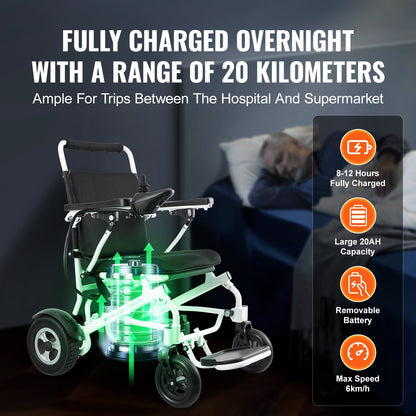 Hopfällbar elektrisk rullstol Motoriserad elrullstol 300 lbs 20 i brett säte