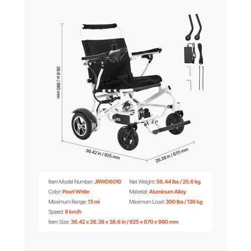 Elektrisk Rullstol 136 kg Kapacitet Hopfällbar Lätt 21 km 53 cm Sits