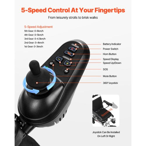 Elektrisk Rullstol 136 kg Kapacitet Justerbart Ryggstöd Hopfällbart 21 km