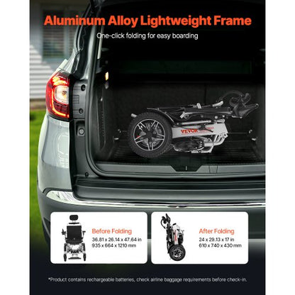 Elektrisk Rullstol 136 kg Kapacitet Justerbart Ryggstöd Hopfällbart 21 km