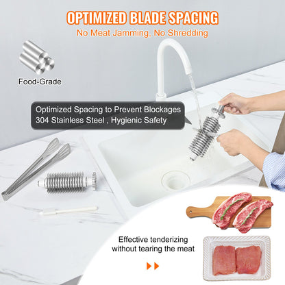 Commercial Meat Tenderizer, Heavy Duty Stainless Steel Kitchen Utensil with Handle, Meat Tongs and Cleaning Brush, 450W Electric Meat Tenderizer Machine for Beef, Turkey, Chicken, Pork and Fish