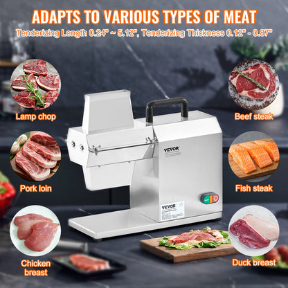 Commercial Meat Tenderizer, Heavy Duty Stainless Steel Kitchen Utensil with Handle, Meat Tongs and Cleaning Brush, 450W Electric Meat Tenderizer Machine for Beef, Turkey, Chicken, Pork and Fish