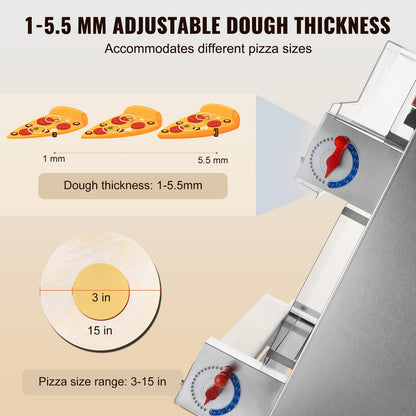 15 tums Pizzadeg Roller Sheeter Automatisk kommersiell pizzadegpress