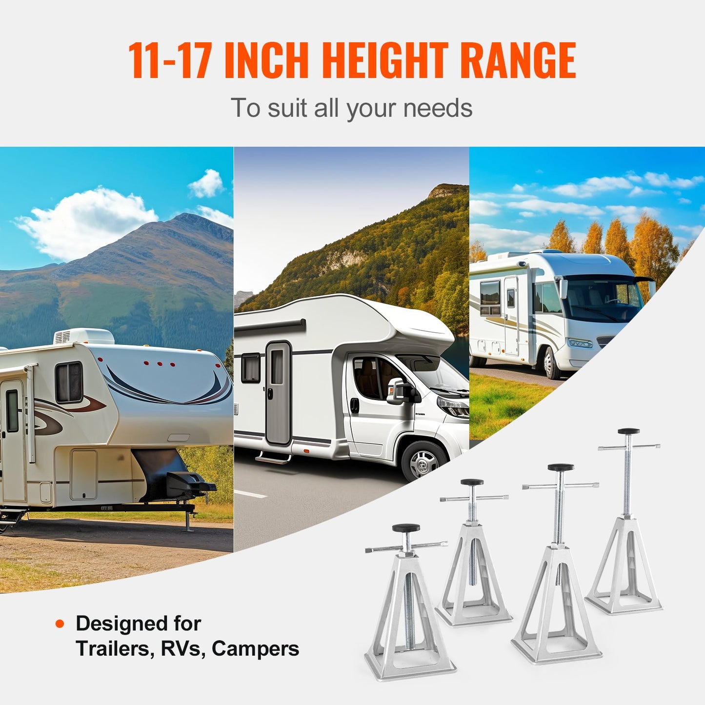 RV Stabilizer Jacks, 4-Pack Aluminum Leveling Jacks for Motorhomes, RV Stacking Jacks for Motorhomes, Single Screw Support Up to 6000 Pounds, Adjustable from 11" to 17"