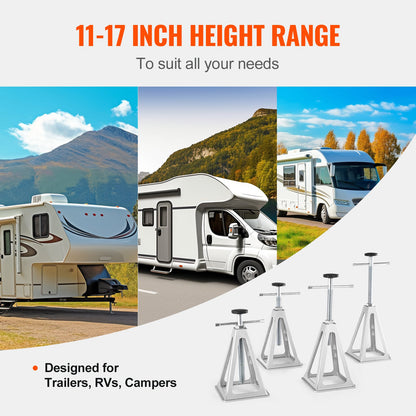 RV Stabilizer Jacks, 4-Pack Aluminum Leveling Jacks for Motorhomes, RV Stacking Jacks for Motorhomes, Single Screw Support Up to 6000 Pounds, Adjustable from 11" to 17"