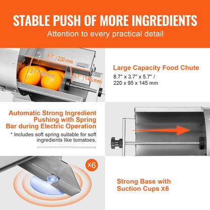 Electric Vegetable Cutter, 0-0.5"/0-12mm Adjustable Commercial Cutting Machine, Convertible to Manual, Stainless Steel Food Cutter, for Potato, Lemon, Tomato, Apple