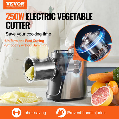 Electric cheese grater salad maker, 250W salad cutter, electric vegetable cutter chopper for fruit with 5 accessories, stainless steel food cutter for vegetables and cheeses