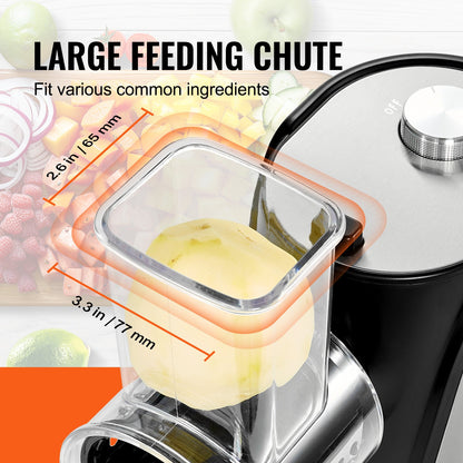 Electric cheese grater salad maker, 250W salad cutter, electric vegetable cutter chopper for fruit with 5 accessories, stainless steel food cutter for vegetables and cheeses