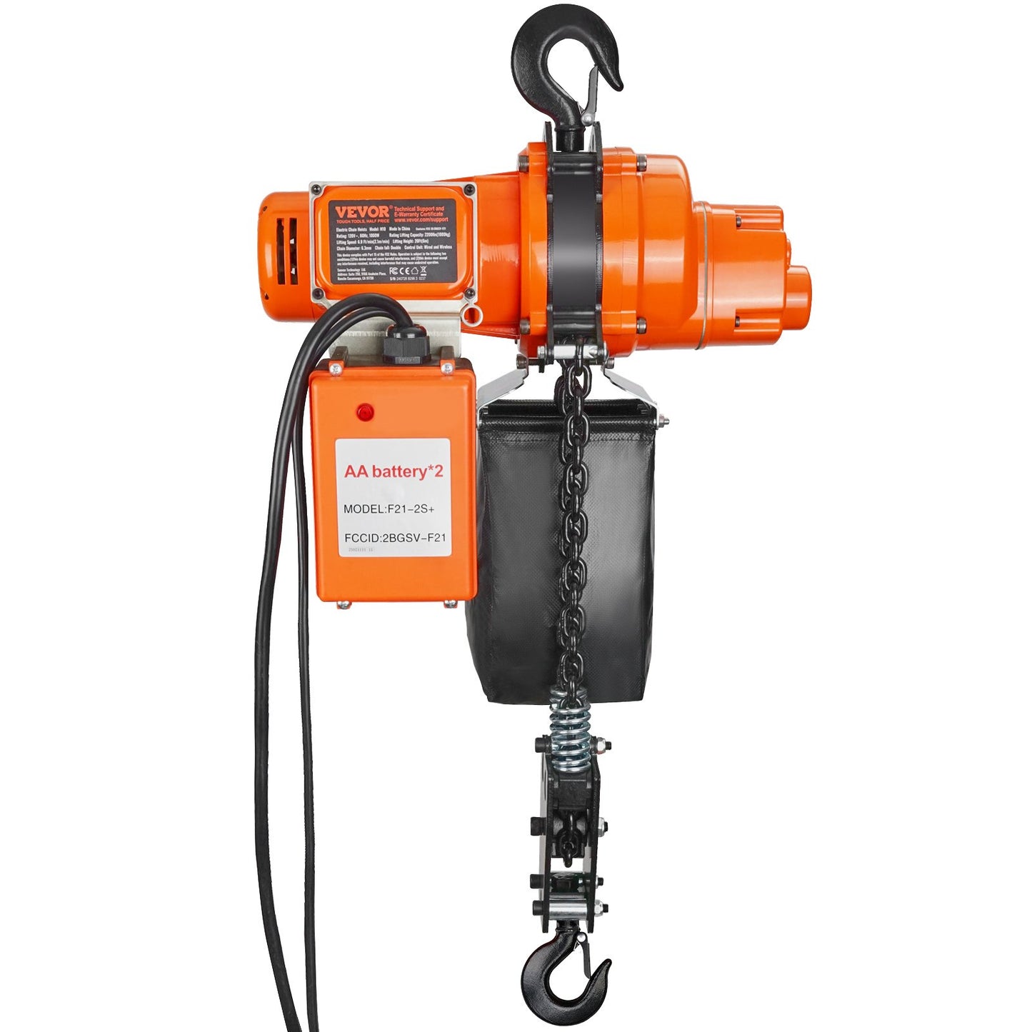 Elektrisk kedjetelfer Enfas krantelfer 2200 lbs Last 20 fot lyft