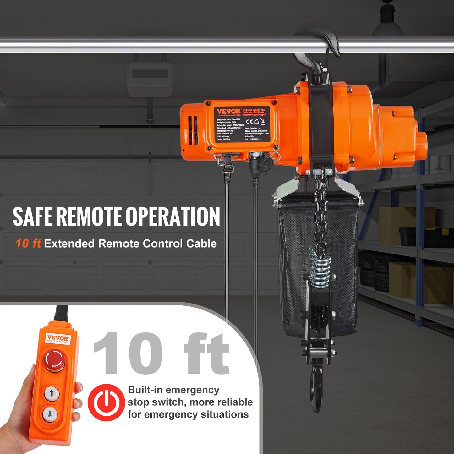 Electric Chain Hoist Single Phase Crane Hoist 2200 lbs Load 10 Feet Lift