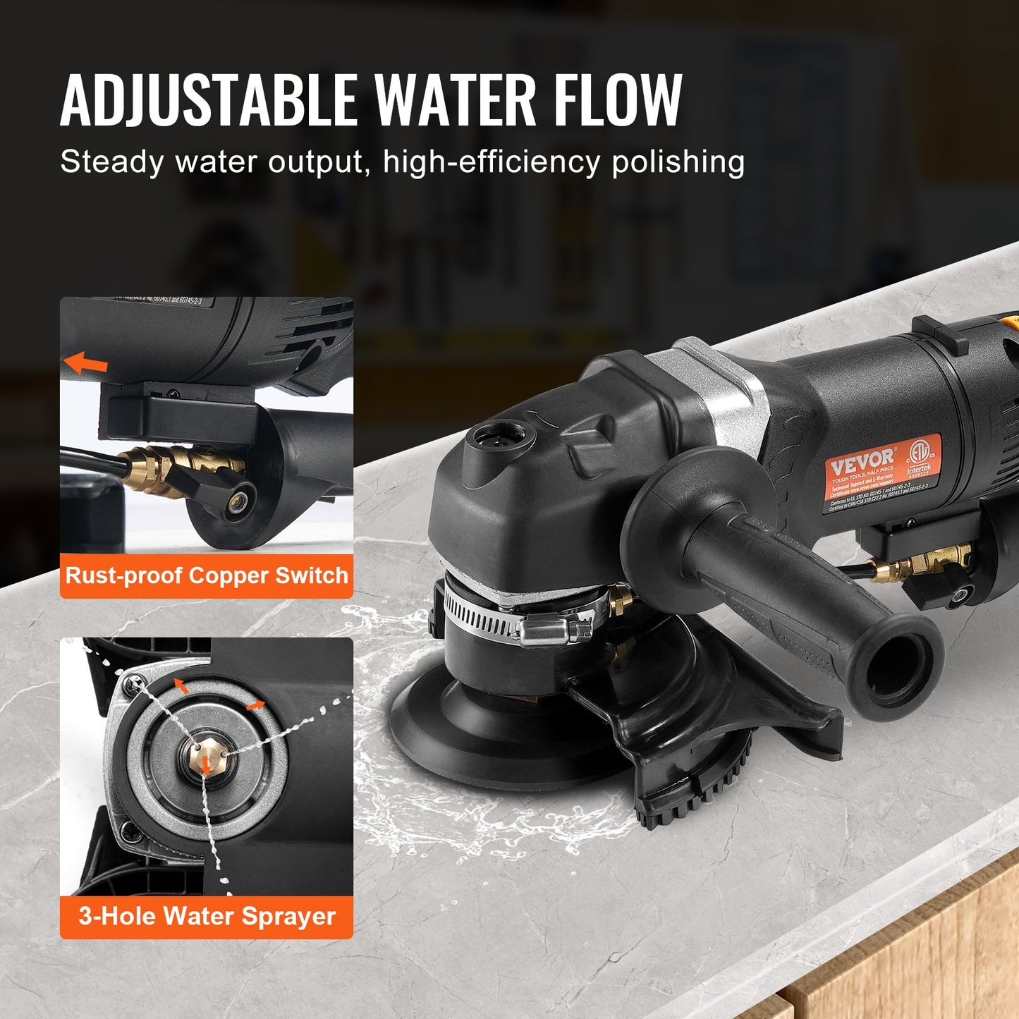 Wet Stone Polisher 4-inch 800W Electric Concrete Polisher 6 Speeds 7 Pads