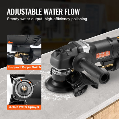 Wet Stone Polisher 4-inch 800W Electric Concrete Polisher 6 Speeds 7 Pads
