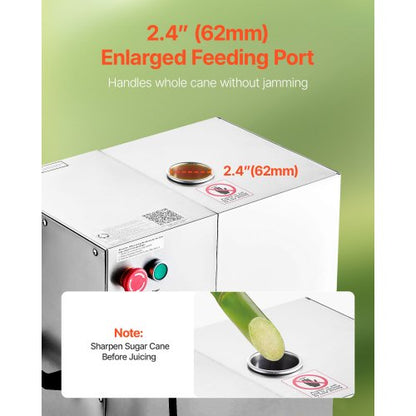 800W Kommersiell Elektrisk Sockerrörsjuicer 661LBS/H 4 Valsar 2,4" Inlopp