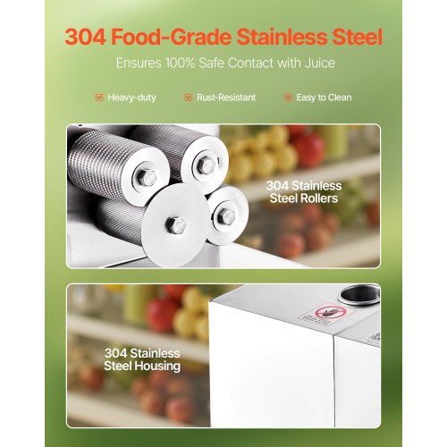 800W Kommersiell Elektrisk Sockerrörsjuicer 661LBS/H 4 Valsar 2,4" Inlopp