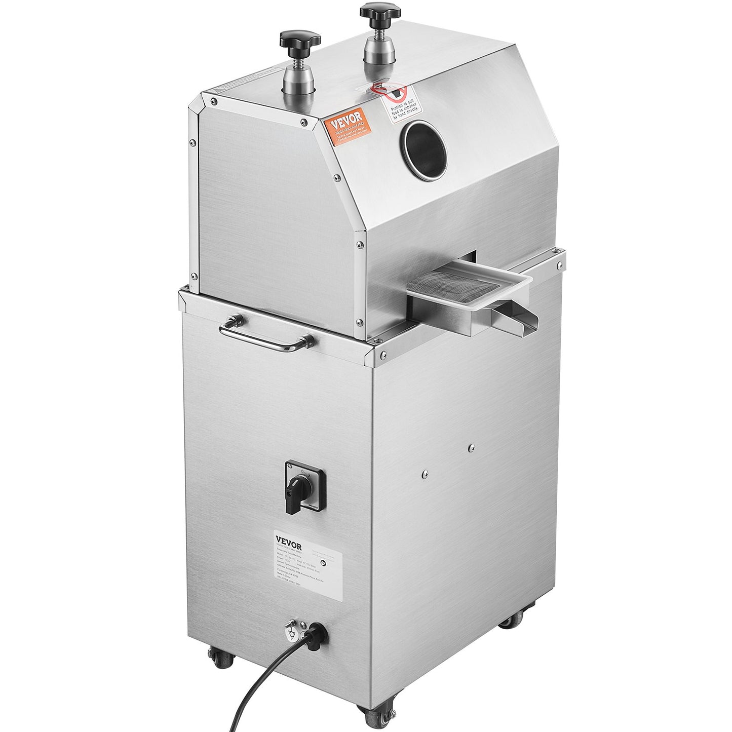Elektrischer Zuckerrohr-Entsafter, 750 W, Leistung 290 kg/h, 3 Walzen, 6,1 cm großer Einlass