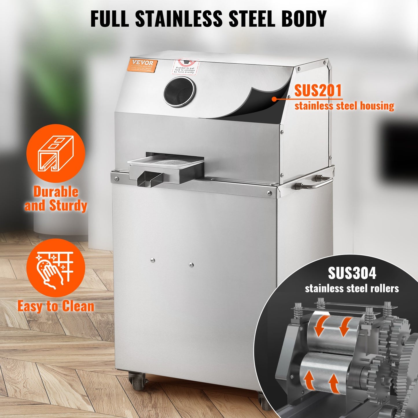 800W elektrisk sockerrörsjuicer 661LBS/H Utgång 3 rullar 2,4" stort inlopp
