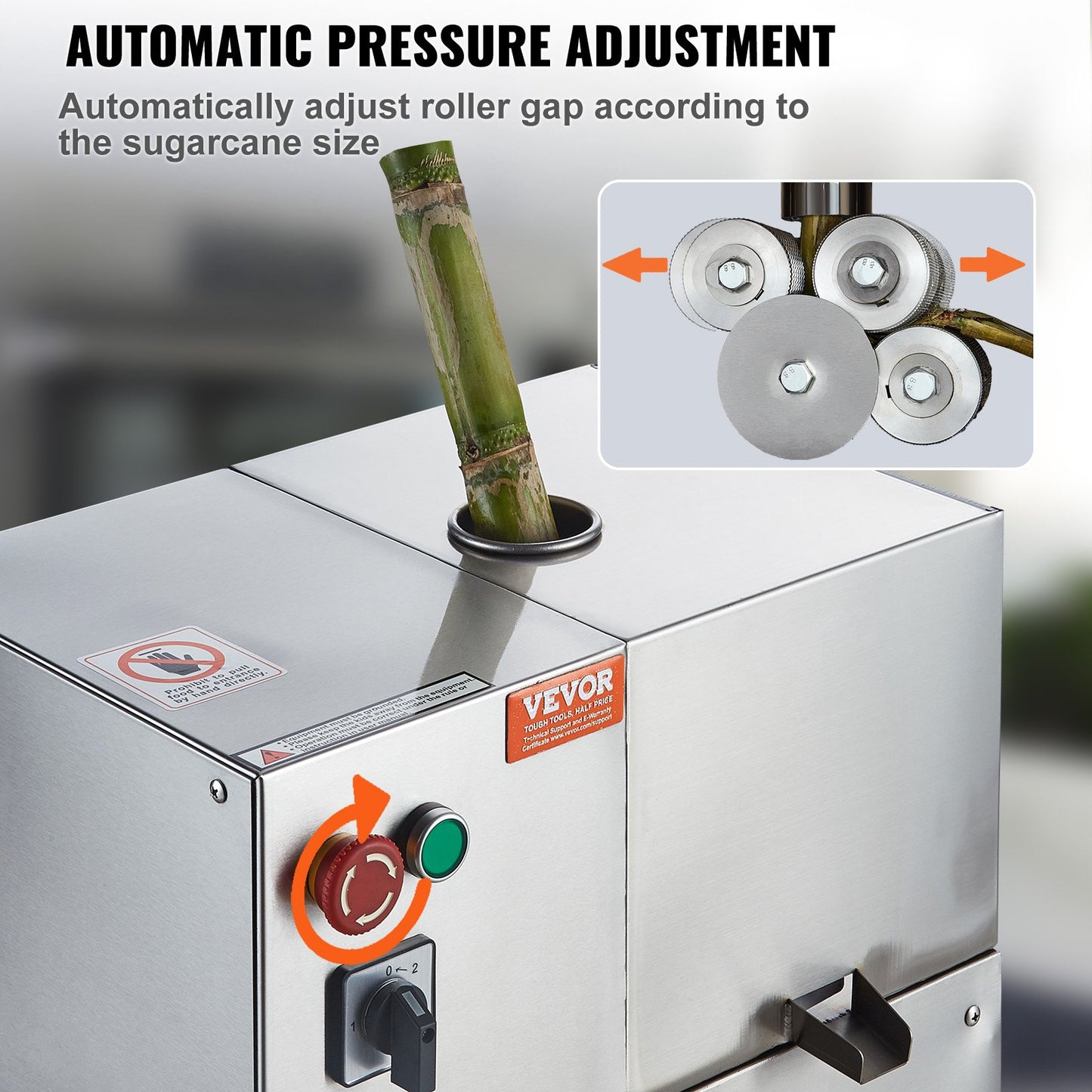 800W elektrisk sockerrörsjuicer 661LBS/H Utgång 4 rullar 2,4" stort inlopp