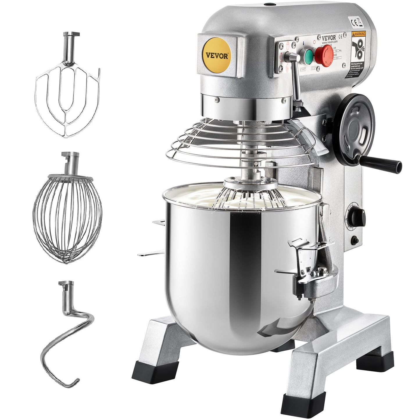 Kommerzieller Standmixer, 10-Qt-Edelstahlschüssel, 850 W Hochleistungs-Elektro-Lebensmittelmixer mit 3 einstellbaren Geschwindigkeiten (113/184/341 U/min), Knethaken und Schneebesen im Lieferumfang enthalten, perfekt für Bäckerei und Pizzeria