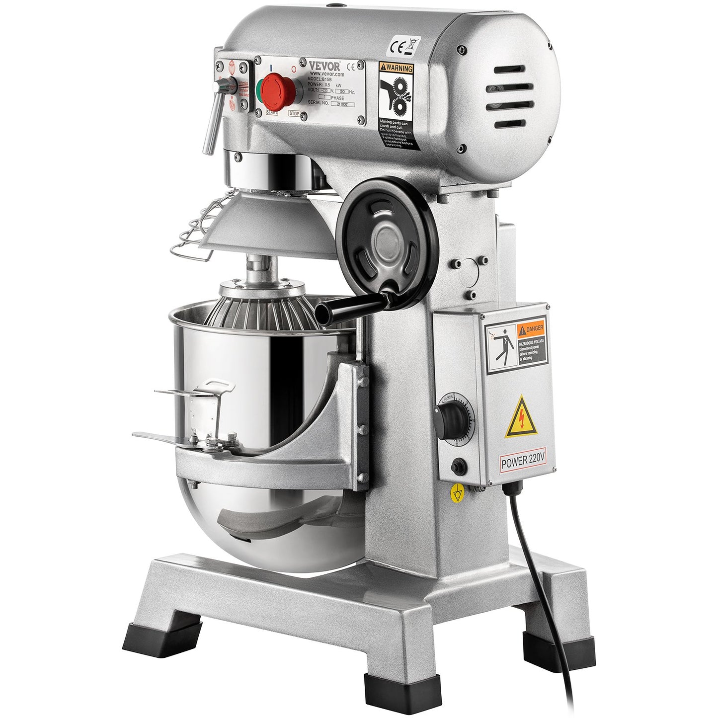 Kommerzieller Standmixer, 10-Qt-Edelstahlschüssel, 850 W Hochleistungs-Elektro-Lebensmittelmixer mit 3 einstellbaren Geschwindigkeiten (113/184/341 U/min), Knethaken und Schneebesen im Lieferumfang enthalten, perfekt für Bäckerei und Pizzeria