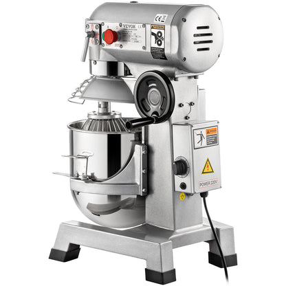 Kommerzieller Standmixer, 10-Qt-Edelstahlschüssel, 850 W Hochleistungs-Elektro-Lebensmittelmixer mit 3 einstellbaren Geschwindigkeiten (113/184/341 U/min), Knethaken und Schneebesen im Lieferumfang enthalten, perfekt für Bäckerei und Pizzeria