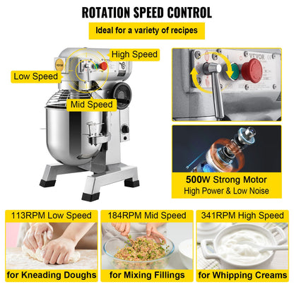 Commercial Stand Mixer, 15Qt rostfritt stål skål, 850W Heavy Duty elektrisk matmixer med 3 hastigheter justerbar 113/184/341 rpm, degkrok visp ingår, perfekt för bageri pizzeria