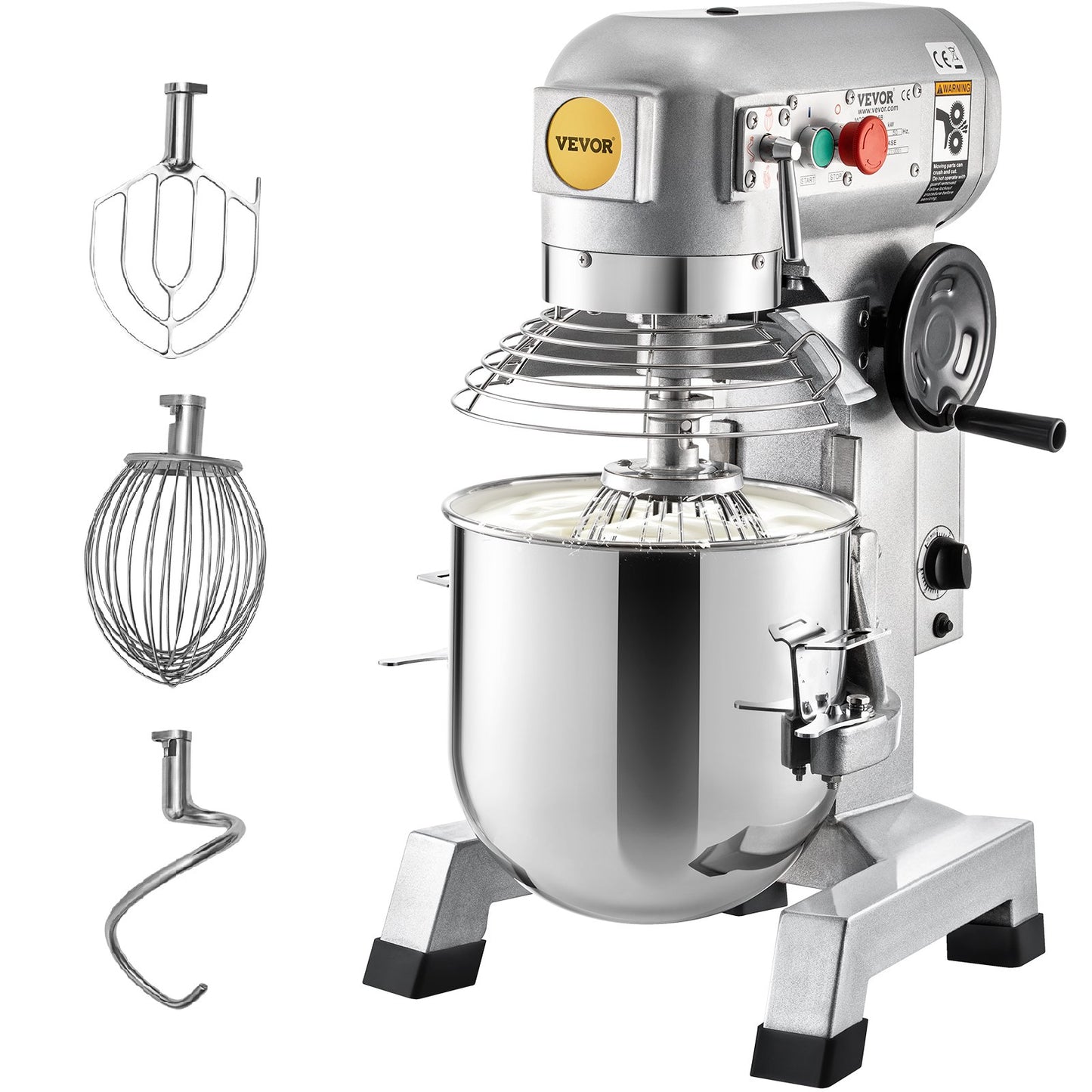 Commercial Stand Mixer, 15Qt rostfritt stål skål, 850W Heavy Duty elektrisk matmixer med 3 hastigheter justerbar 113/184/341 rpm, degkrok visp ingår, perfekt för bageri pizzeria