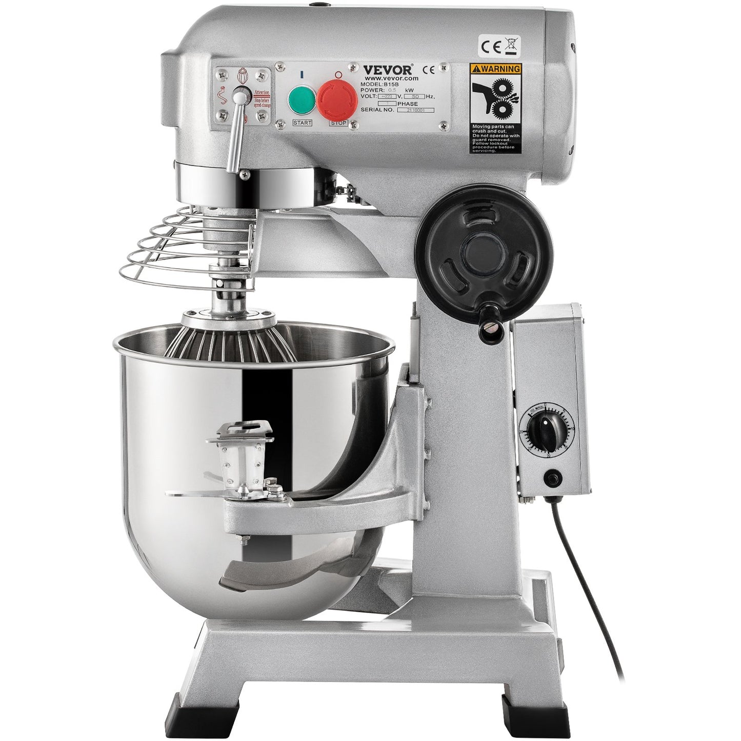 Commercial Stand Mixer, 15Qt rostfritt stål skål, 850W Heavy Duty elektrisk matmixer med 3 hastigheter justerbar 113/184/341 rpm, degkrok visp ingår, perfekt för bageri pizzeria