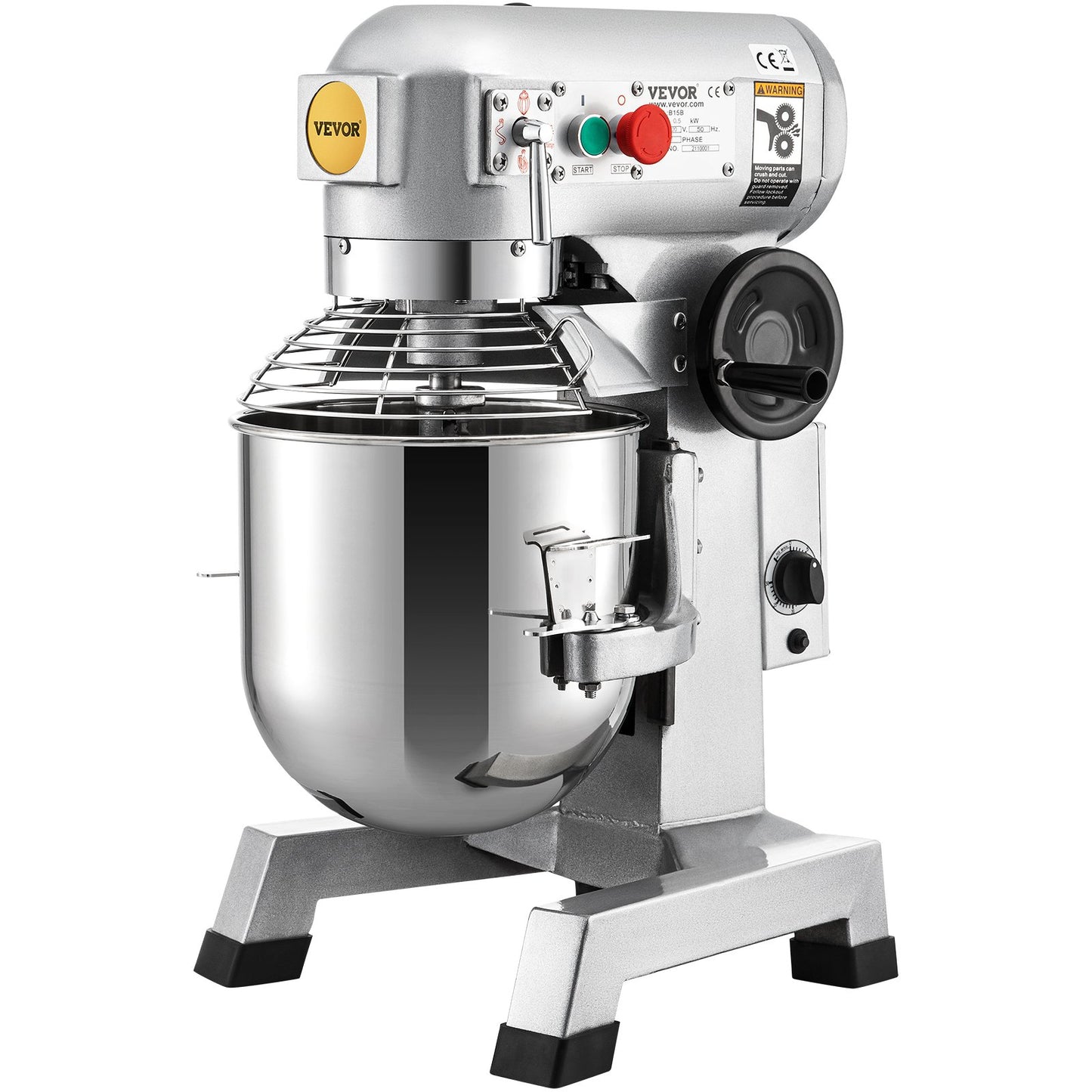 Commercial Stand Mixer, 15Qt rostfritt stål skål, 850W Heavy Duty elektrisk matmixer med 3 hastigheter justerbar 113/184/341 rpm, degkrok visp ingår, perfekt för bageri pizzeria