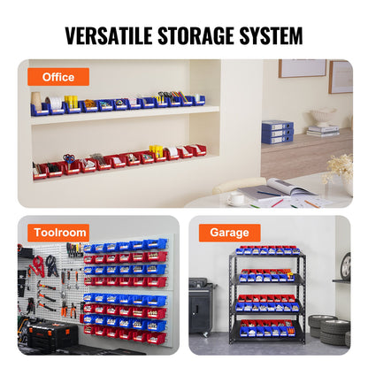 Plastic Storage Bins, (5-inch x 4-inch x 3-inch), Hanging Stackable Storage Bins, Blue/Red, 24-Pack, Heavy Duty Stacking Containers for Closet, Kitchen, Office or Pantry Organization
