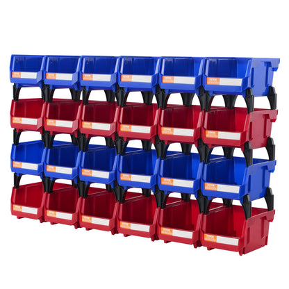 Plastic Storage Bins, (5-inch x 4-inch x 3-inch), Hanging Stackable Storage Bins, Blue/Red, 24-Pack, Heavy Duty Stacking Containers for Closet, Kitchen, Office or Pantry Organization