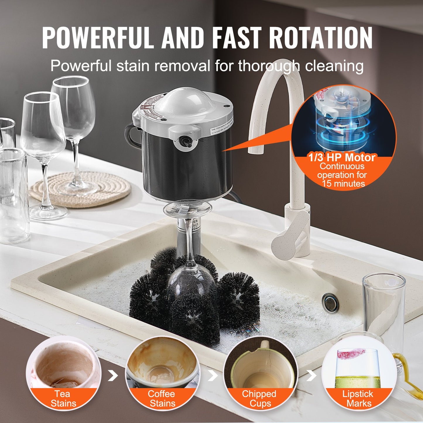 Electric glass washer 5-brushes Glass cleaner 600 cups/h for wine glasses