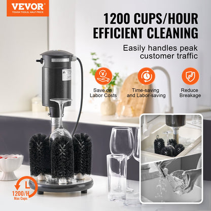 Electric glass washer 5-brushes Glass cleaner 1200 cups/h for wine glasses