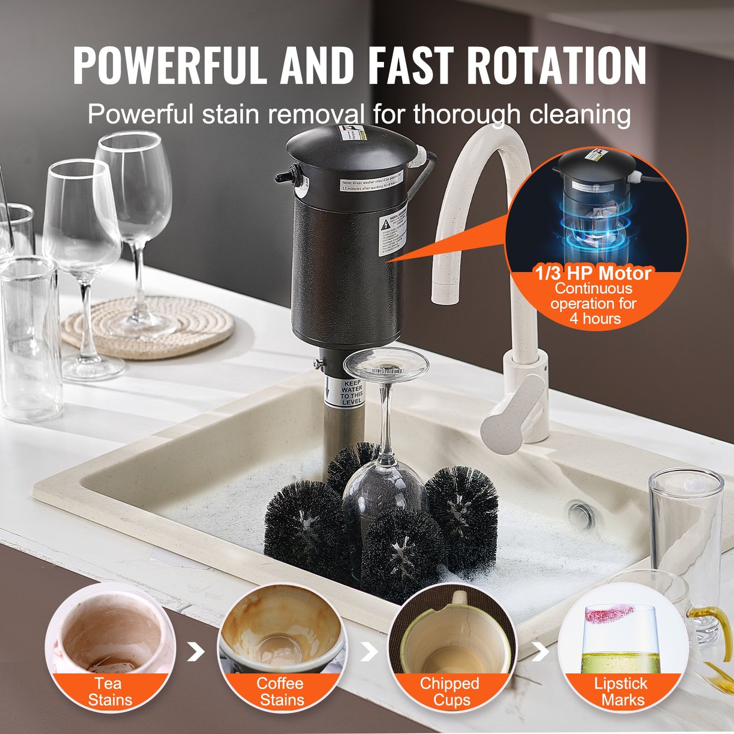 Electric glass washer 5-brushes Glass cleaner 1200 cups/h for wine glasses