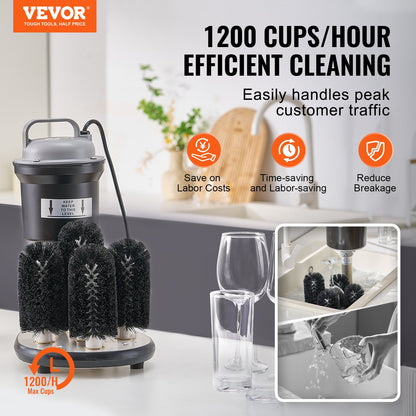 Electric glass washer 5-brushes Glass cleaner 1200 cups/h for wine glasses