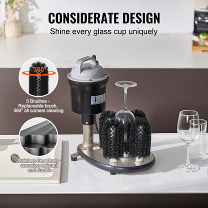 Electric glass washer 5-brushes Glass cleaner 1200 cups/h for wine glasses