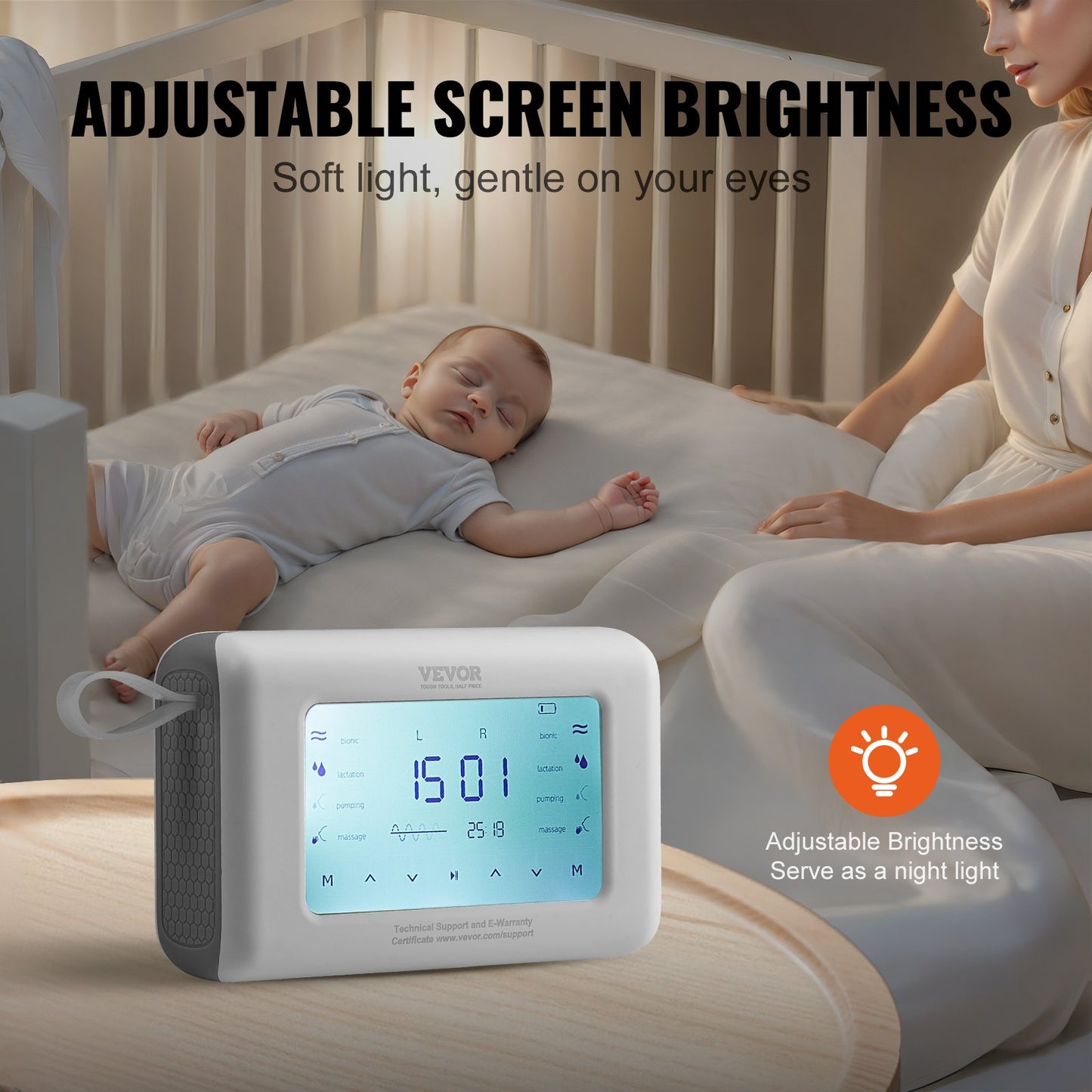 Elektrische Milchpumpe, einfach/doppelt verstellbar, 4 Positionen und 9/15 Stufen, 300 mmHg