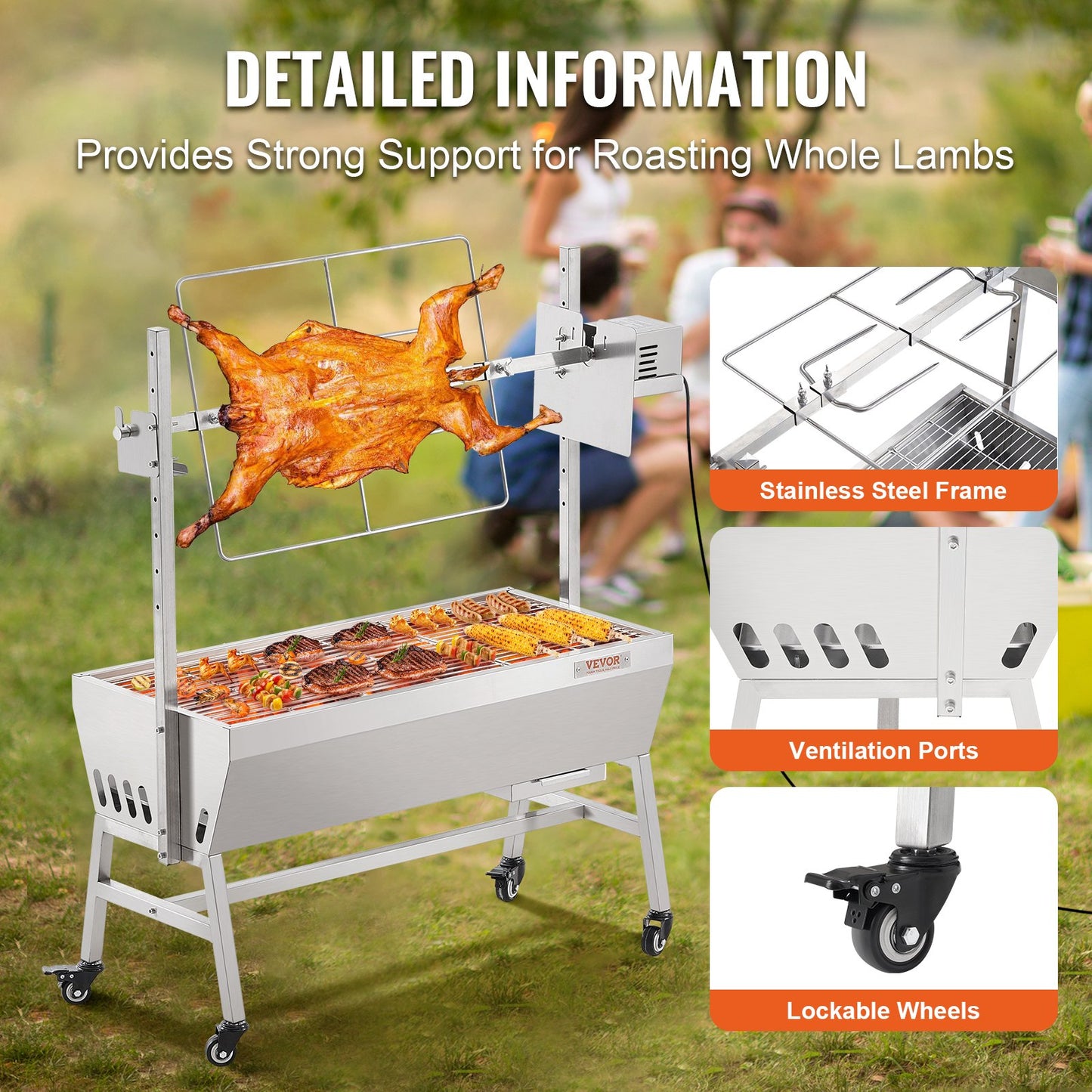 Roaster Spit Rotisserie BBQ Grill Pig Lamb Chicken Roast 42W 135 lbs