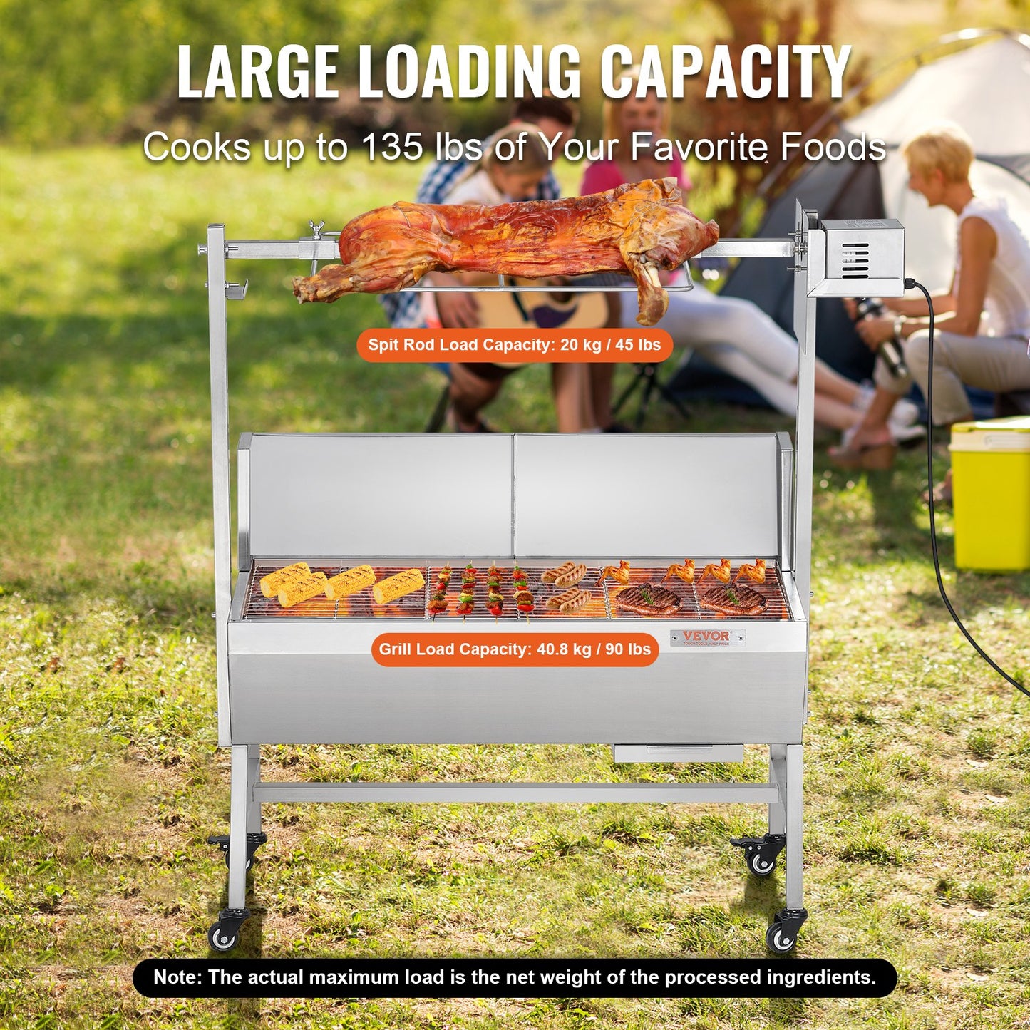 Roaster Spit Rotisserie BBQ Grill Gris Lamm Kyckling Stek 42W 135LBS