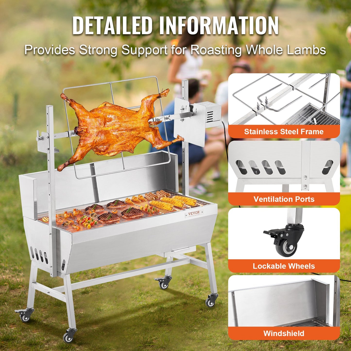 Roaster Spit Rotisserie BBQ Grill Gris Lamm Kyckling Stek 42W 135LBS