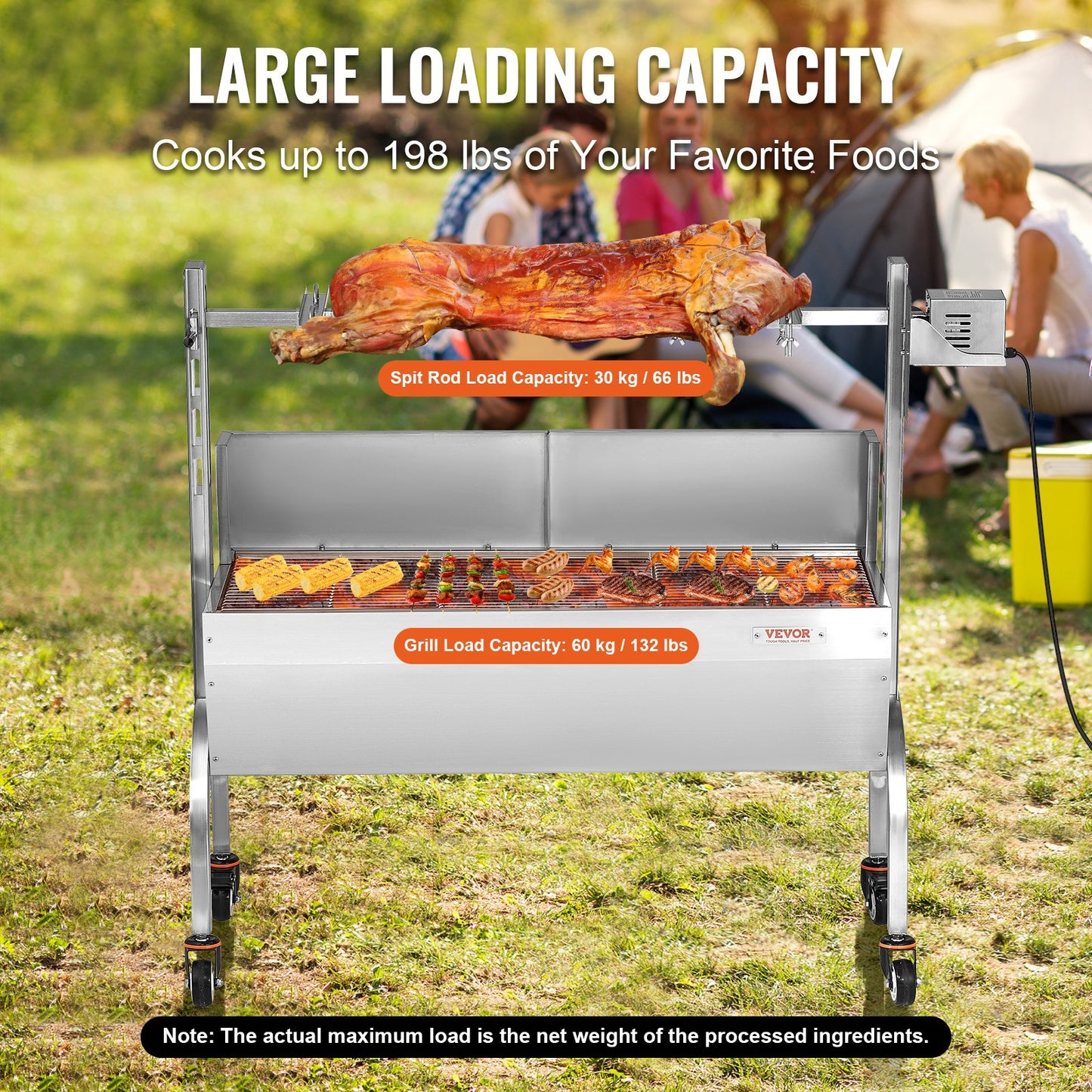 Roaster Spit Rotisserie BBQ Grill Gris Lamm Kyckling Roaster 52W 198LBS
