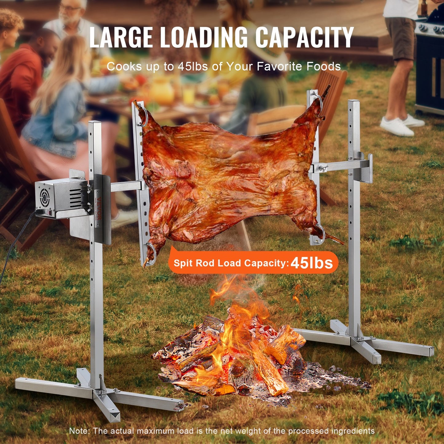 46" Electric BBQ Rotisserie Grill Kit Stainless Steel Grill 90lb Pork Lamb