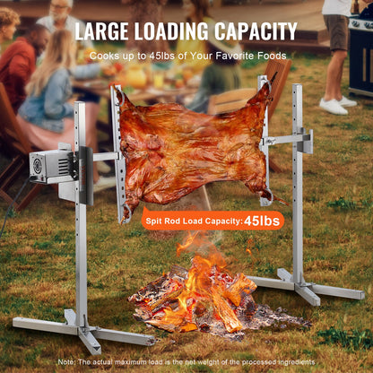 46" Electric BBQ Rotisserie Grill Kit Stainless Steel Grill 90lb Pork Lamb