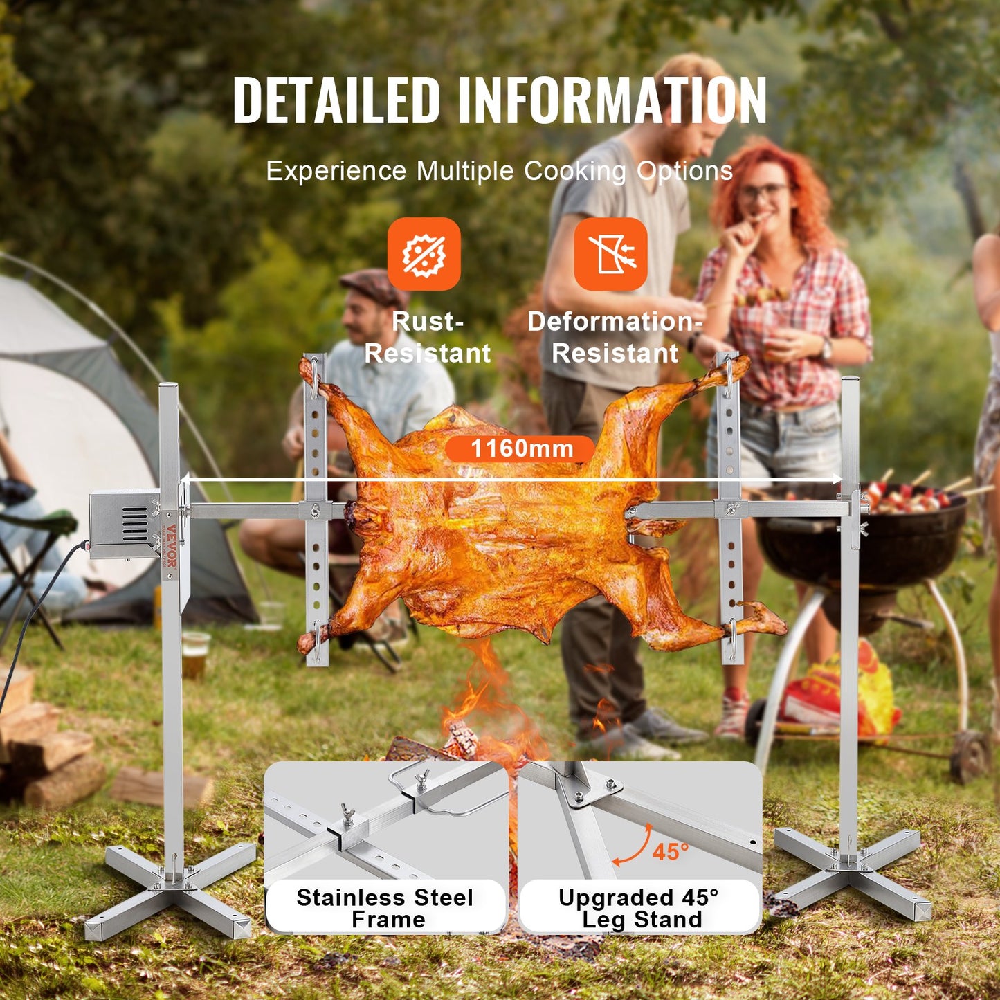 46" Electric BBQ Rotisserie Grill Kit Stainless Steel Grill 90lb Pork Lamb