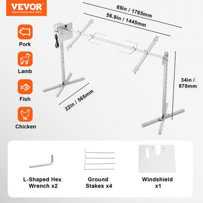 56" Elektrisk BBQ Rotisserie Grill Kit Rostfritt stål Grill 132lb gris lamm |  EU