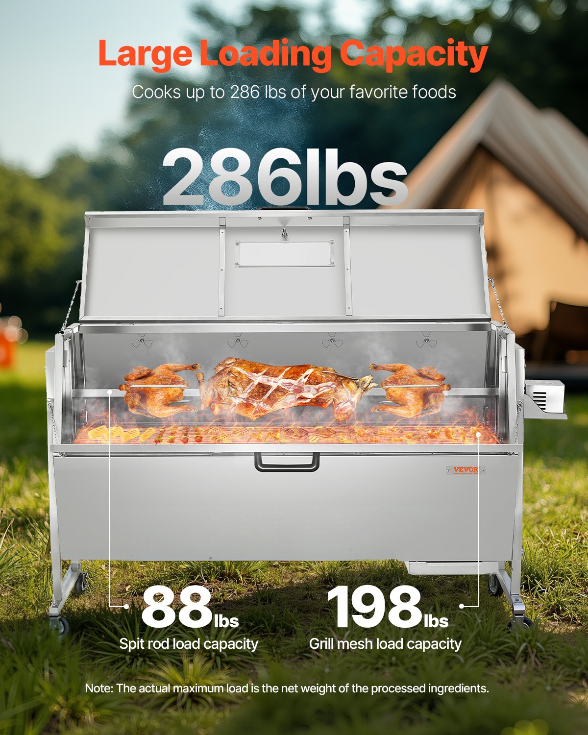 Roaster Spit Rotisserie BBQ Grill Pig Lamb Chicken Roaster 60W 286 LBS