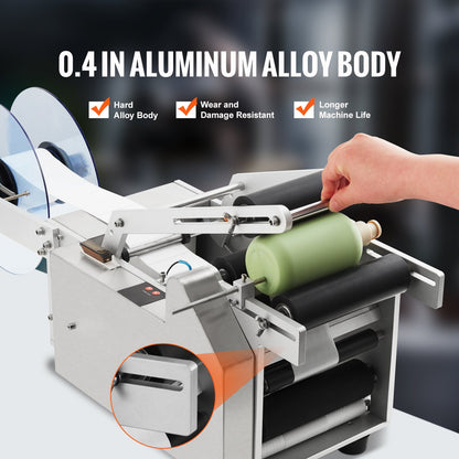Halvautomatisk rund etiketteringsmaskin, 20-50 st/min, elektrisk flasketikettapplikator för runda flaskor, rund flasketikett Lämplig för flaskdiameter 0,78-4,72 tum (med tryckstång)