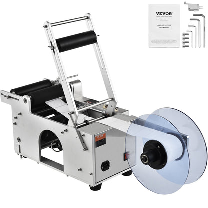 Halvautomatisk rund etiketteringsmaskin, 20-50 st/min, elektrisk flasketikettapplikator för runda flaskor, rund flasketikett Lämplig för flaskdiameter 0,78-4,72 tum (med tryckstång)