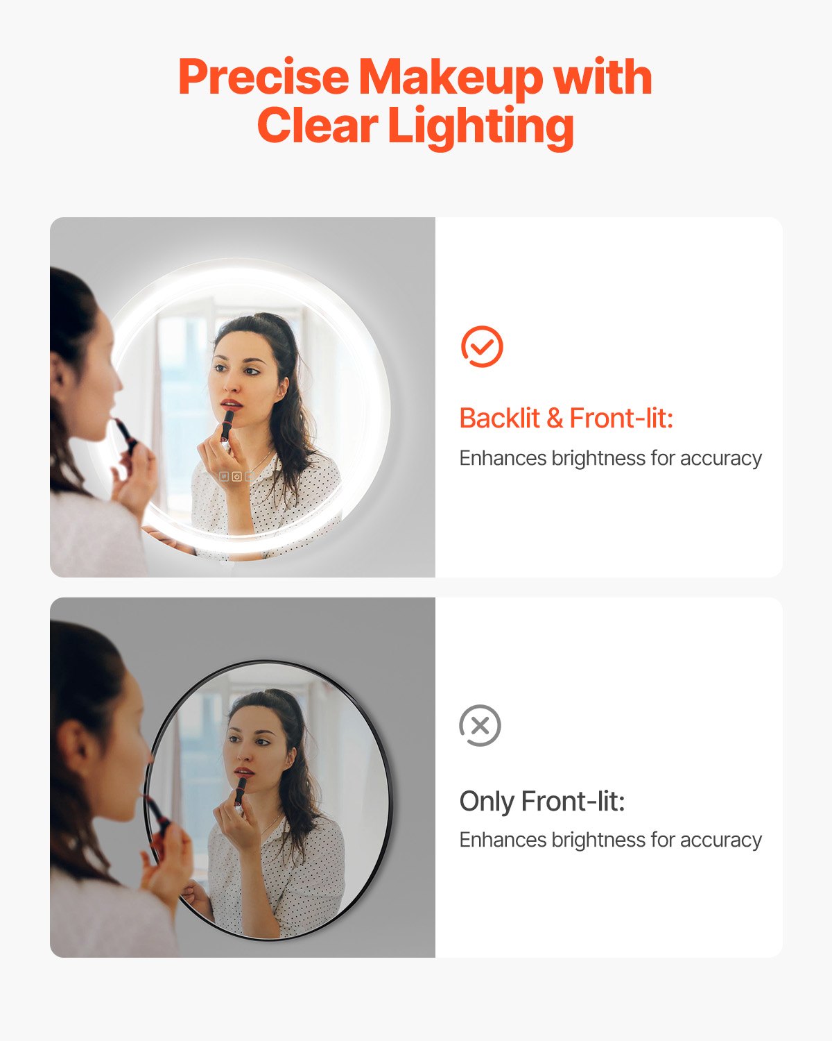 LED bathroom mirror 3 color anti-fog Wall mounted round makeup mirror 60cm