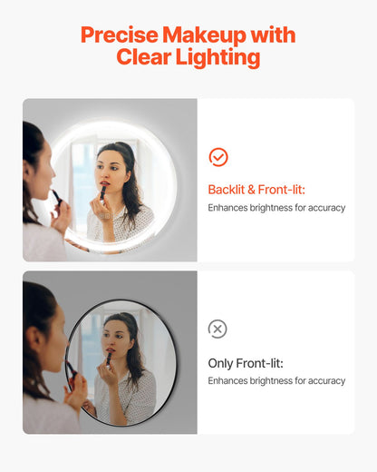 LED bathroom mirror 3 color anti-fog Wall mounted round makeup mirror 60cm